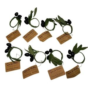 Set of 8 Sur La Table Olive Napkin Rings Faux Olive Branch NEW